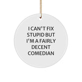 Funny Comedian Gifts from Friends, Circle Ornament for Comedian Lover, I 'Can't Fix Stupid' Christmas Unique Gifts - Image 1